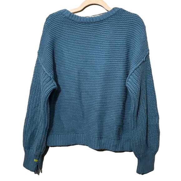 Free People Dream Cable Blue CHUNKY Crew Neck Sweater NWOT Size XS FLAW - Picture 7 of 14